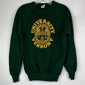 Vintage Velva Sheen University Vermont Green Crewneck Sweatshirt Size Medium 80s